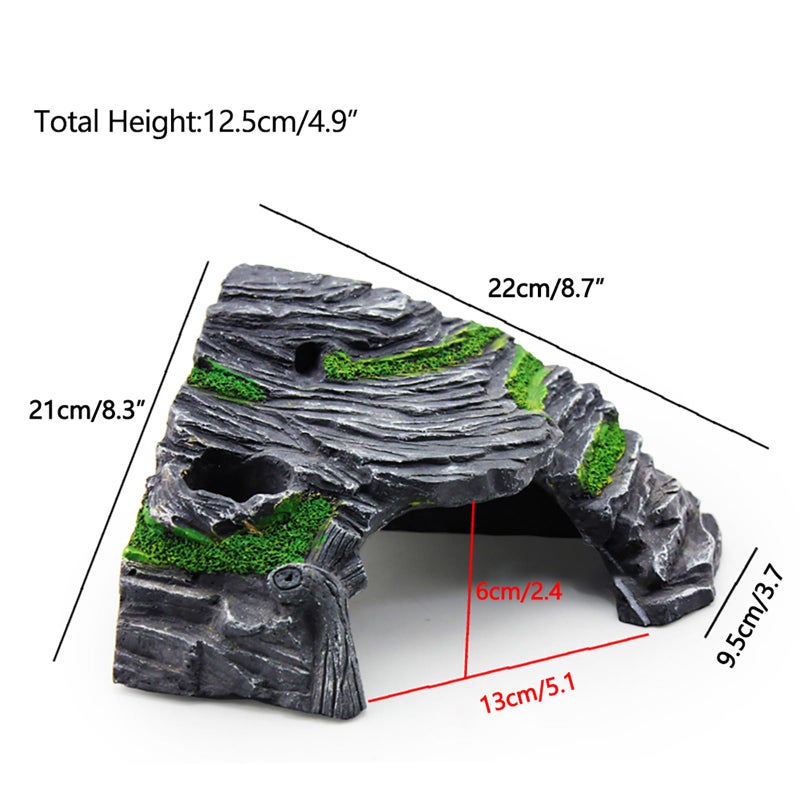 OMEM Reptile Box Shelter Terrarium Hideout Caves Turtle Ramp Basking Platform Habitat Decor Humidify Hide Cave Resin Rock - Image 2